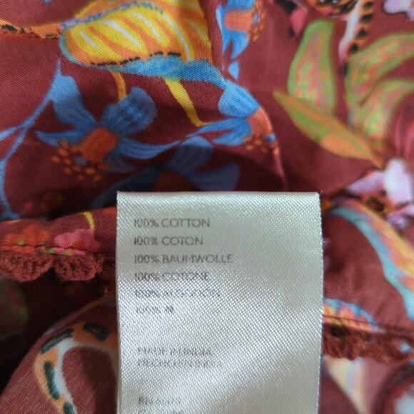 Maeve Anthropologie Top Womens XL Brown Floral Animal Print Tie Front Smocking - Picture 3 of 7